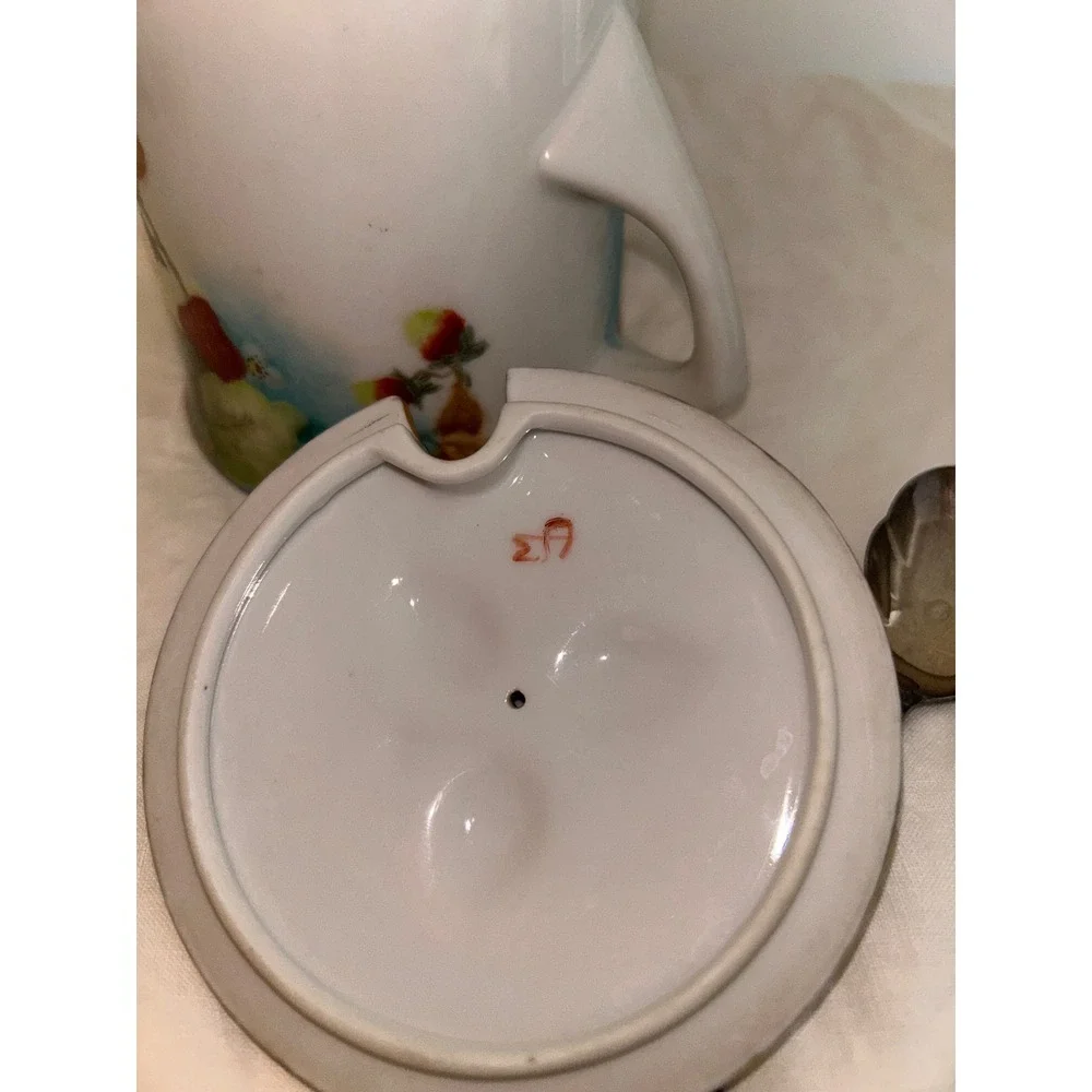 Vintage Hand Painted Strawberry Porcelain Jam Jar with Rogers Bros  With Spoon